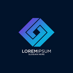 Abstract Geometric Logo Design Purple Blue Gradient Square