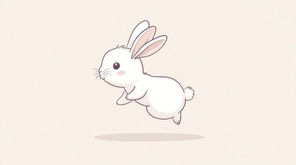 Fototapeta premium Cute cartoon rabbit jumping, whimsical illustration, simple background, suitable for children's book or greeting card