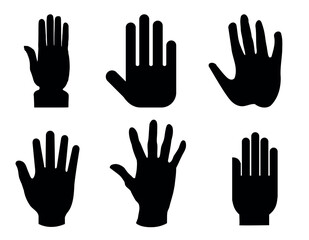 Obraz premium Stop Hand Symbol – Gesture of Warning and Prohibition. Black hand silhouettes in different positions