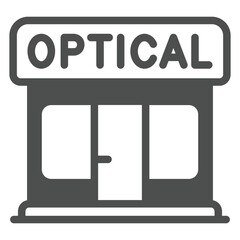 Optics shop house solid icon, optical equipment concept. Vector graphics. Store building sign on white background, glyph style icon for mobile or web design.