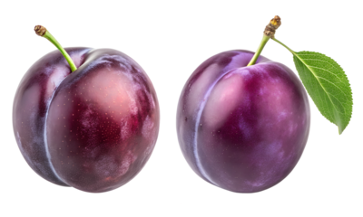 Plum fruits set, Fresh plums fruit isolated