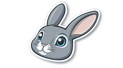 Obraz premium Cute cartoon rabbit head sticker, isolated on white background. Possible use kids, animals, posters