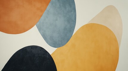 Abstract Art Background Beige with Orange, and Blue Shapes.