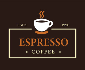 Modern espresso coffee logo design featuring a cup and steam with established date in minimalist style