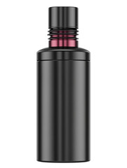 Obraz premium Sleek black bottle with a reflective finish and unique red-toned neck design. Isolated, transparent background, png.