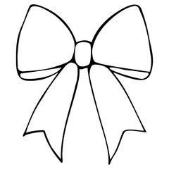 A vectors simple outline illustration of a decorative bow with two ribbons hanging down.
