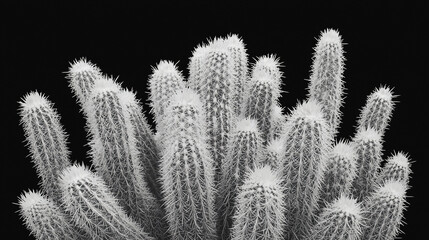 Cactus Silhouette: An artistic black and white studio shot showcases a cluster of cacti, their textured surfaces and spiky details emphasized against a stark backdrop.