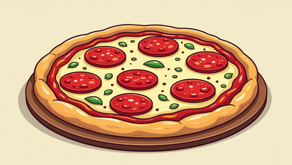 pepperoni pizza graphic trendy retro cartoon style hand drawn vector illustration popular