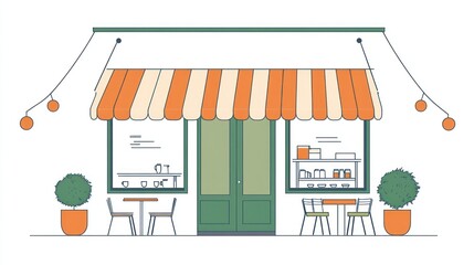 Exterior cafe storefront with patio seating. Possible stock photo use Design inspiration