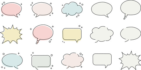 Set of speech bubbles. Hand drawn vector illustration. Isolated on white background.