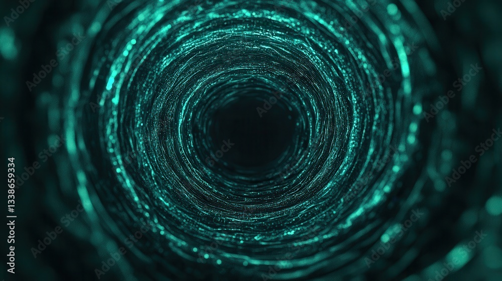 Poster abstract swirling tunnel with glowing turquoise particles creating a sense of depth and motion in a 