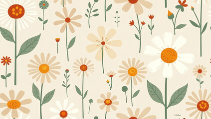 retro floral pattern kids features natural toned daisies minimalist modern
