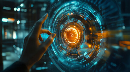 Futuristic holographic interface interaction in a high-tech environment