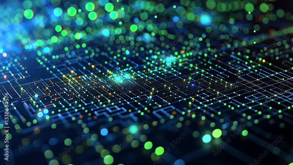 Poster vibrant digital abstract background featuring glowing particles and circuit patterns, showcasing tec