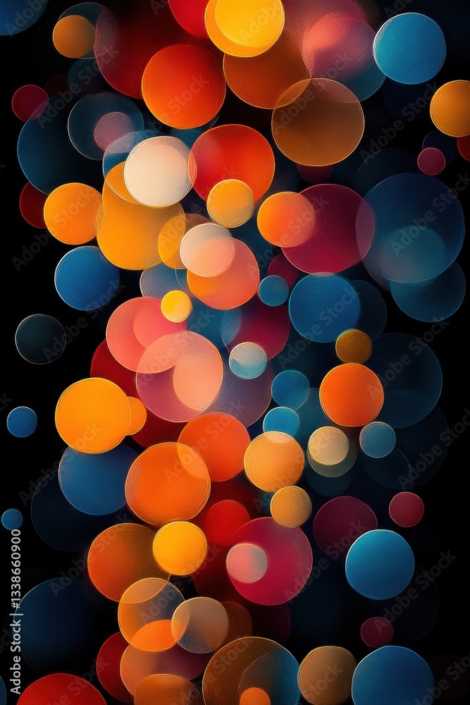 Wall mural vibrant abstract composition of colorful circles on black background with artistic texture and playf