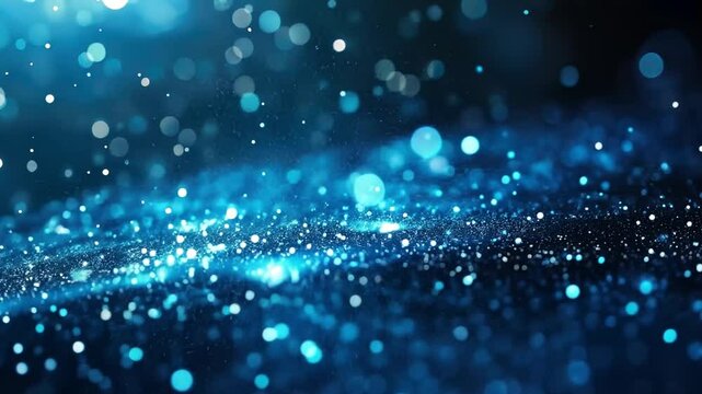 Mesmerizing blue bokeh background with shimmering lights and sparkling textures creates dreamy atmosphere, perfect for various design projects and captivating visuals.