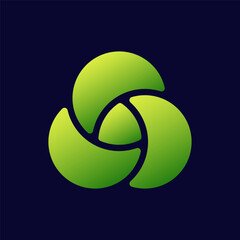 Green logo featuring three interlocking shapes forming a cohesive and dynamic circular pattern.