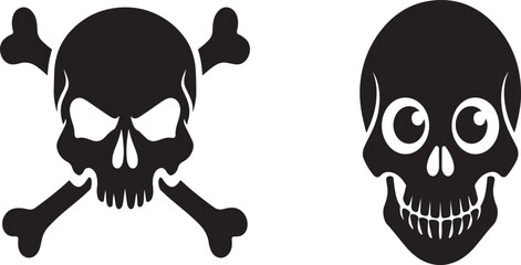 skull and crossbones. Skull Silhouette: Gothic Icon, Halloween Symbol, Death Concept, Spooky Design, Flat Vector Illustration