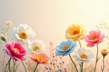 Bright 3d flowers made of paper or foamiran illustration of beautiful flowers on a beige background