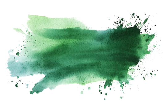 Abstract dark green watercolor brush stroke isolated on white and transparent background