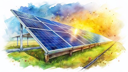 Watercolor Solar Panel: Sustainable Energy Texture Detail