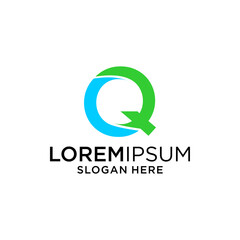 Abstract Green and Blue Circular Q Logo with Arrow