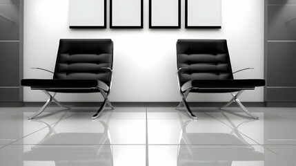 Modern Minimalist Black and White Lounge Chairs in Stylish Interior Design