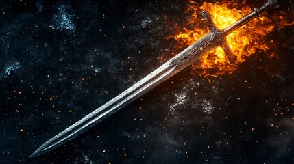Enchanting Silver Sword with Mystical Flames - Captivating Fantasy Image