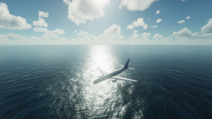 Obraz premium Passenger plane flying over the ocean. Travel, vacation, and tourism concept.