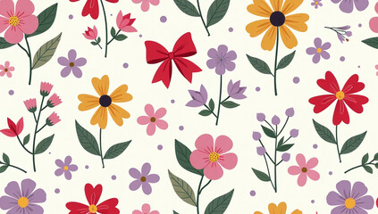 seamless floral vector pattern features colorful flowers bows trendy abstract design spring