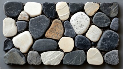 Smooth River Rocks Arranged In A Grid Pattern