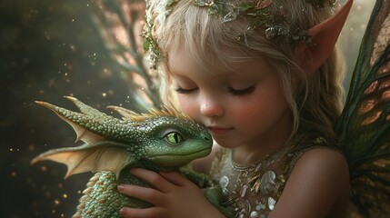 Enchanting Fairy Child with Baby Dragon - Magical Fantasy Portrait