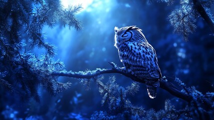 Enchanted Fairy Tale: Sleeping Owl Resting in Fantasy Spruce Forest