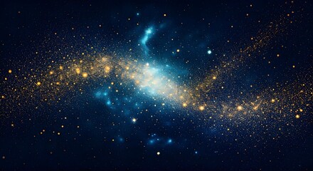 Fototapeta premium A cosmic-inspired glitter galaxy with deep blues and sparkling gold dust, Ai Generated