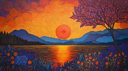 Tranquil Sunset Over Lake Reflection Image for Stock Photos