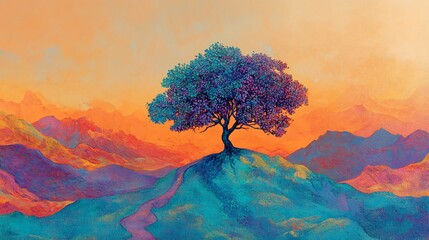 Enchanting Tree in Surreal Landscape - Creative and Dreamy Nature Scene
