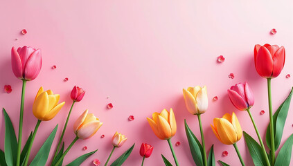 spring brings colorful tulips branches vibrant floral pink background horizontal vector