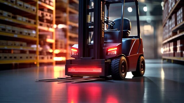 High-tech pallet stacker streamlining operations in a contemporary shipyard.