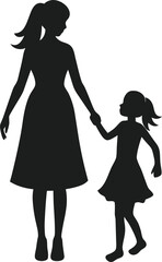 Loving Mother and Daughter Holding Hands – Silhouette Vector Illustration for Mother’s Day