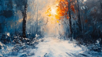 Winter Abstract Landscape: Sunlight in the Winter Forest