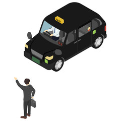 アイソメトリックイラスト：タクシーを呼び止める男性 © stomy
