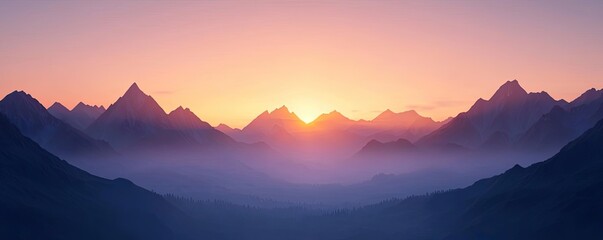Fototapeta premium Misty mountains scenic view landscapes concept. Stunning sunrise over majestic mountains with misty valleys and vibrant colors.