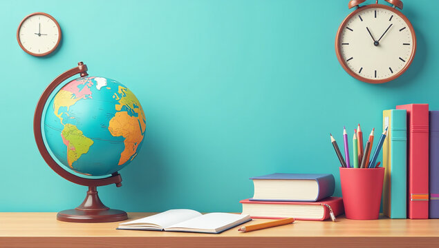 school new supplies including globe notebooks pens pencils everyday essentials learning creativity always