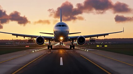 A commercial airplane ascends into the morning sky from a bustling airport.