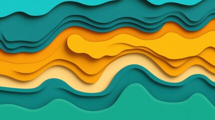 Fototapeta premium Abstract Paper Cut Waves with Teal Orange Background.