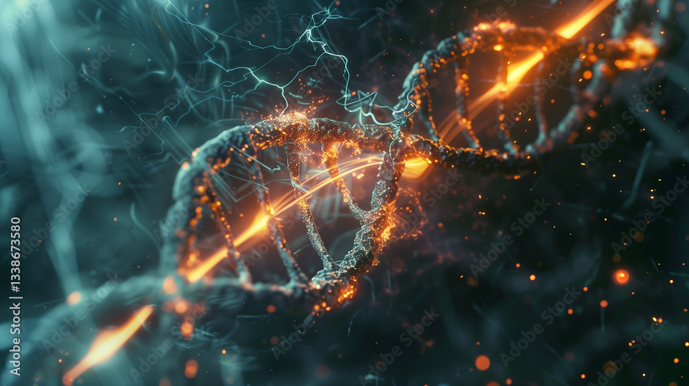Poster this dna strands showing genetic modifications and bioengineering techniques.