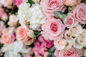Festive Floral Decoration Featuring Vibrant Pink and White Roses for Celebration Generative AI