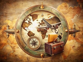 Vintage Travel: Round Design with World Journey Symbols