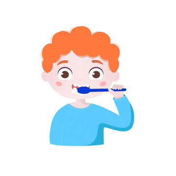 Little cute boy brushing teeth. Flat illustration isolated on white background