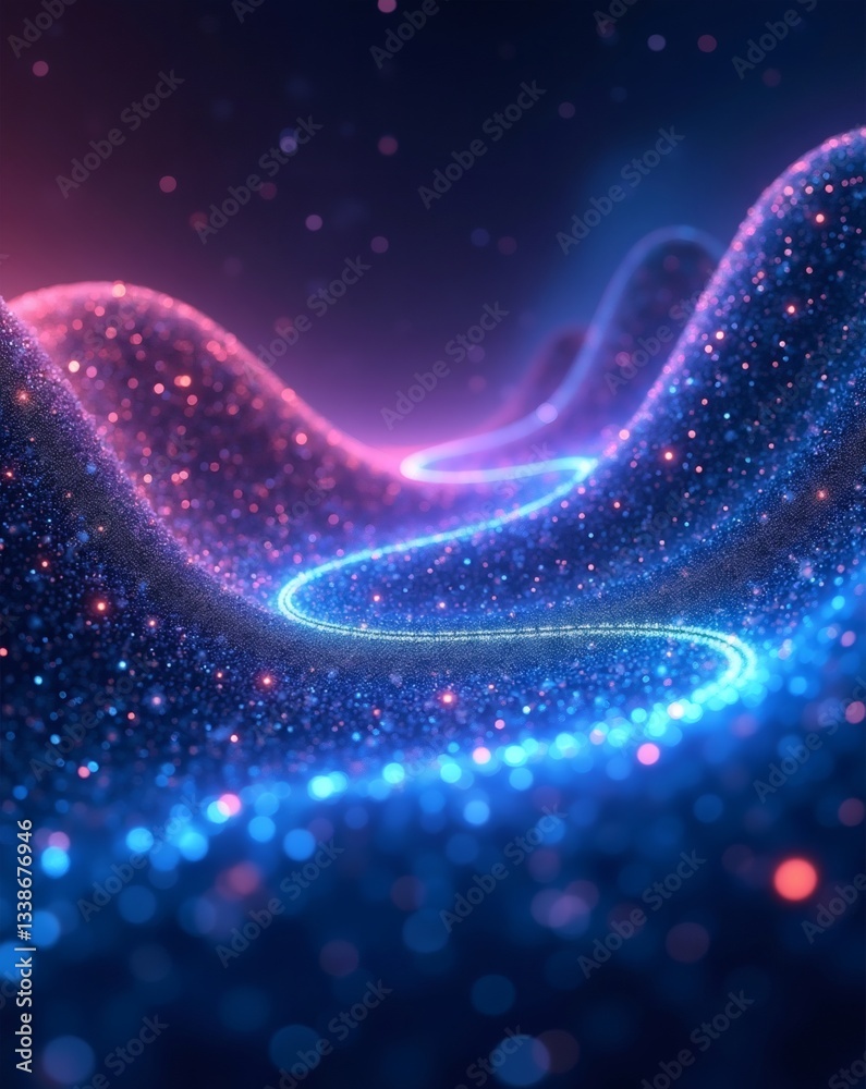 Aufkleber Abstract waves with luminous trails and particles, creating a futuristic and mesmerizing scene